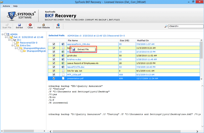 Extract Database from Corrupt BKF 5.4